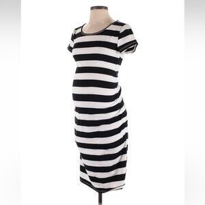 Maternity Ingrid & Isabel Black and White Striped Midi Dress